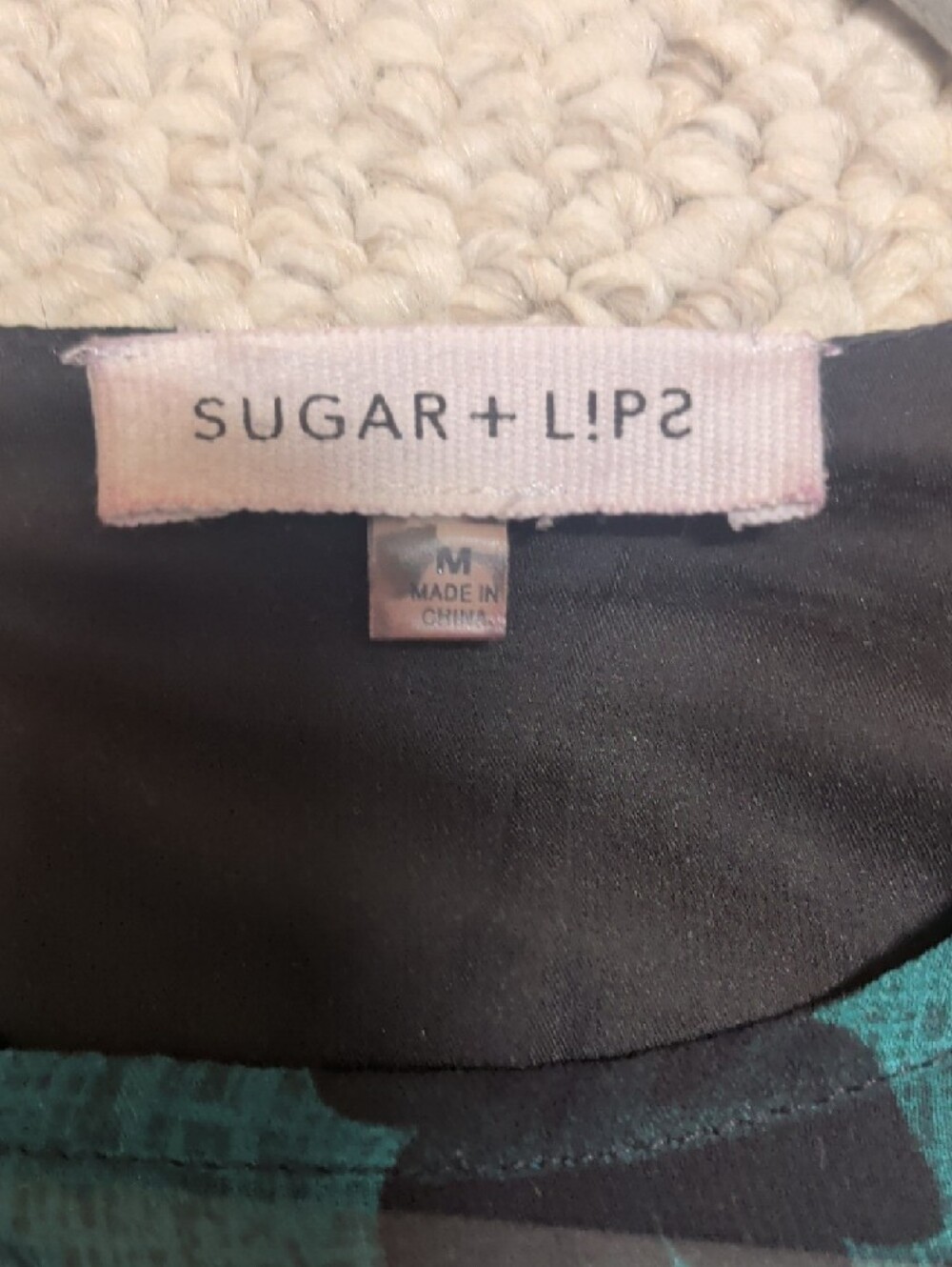 Sugarlips Teal and Black Floral Scoop Neck Top - Picture 2 of 4